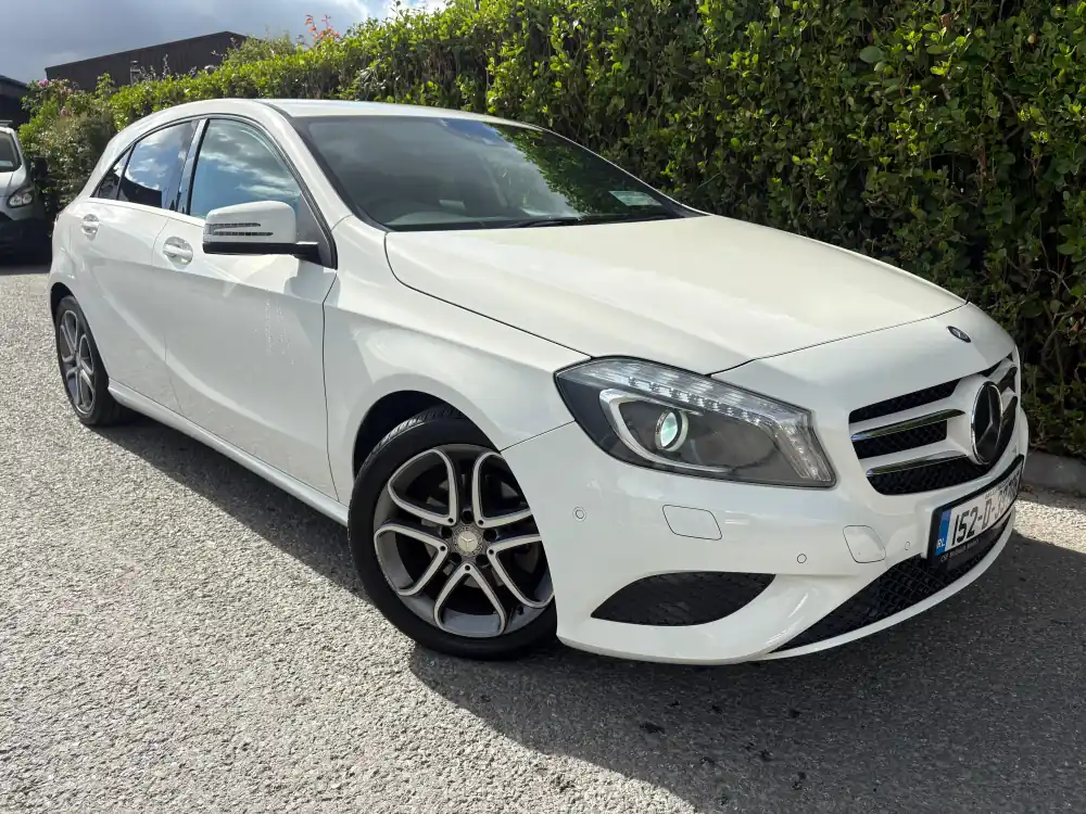 White Mercedes A-Class hatchback, front three-quarter view, at RS Motors, Clonakilty